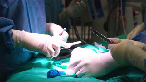 surgeon stitches up wound in the operating room