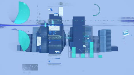 animation of statistical data processing against 3d building model
