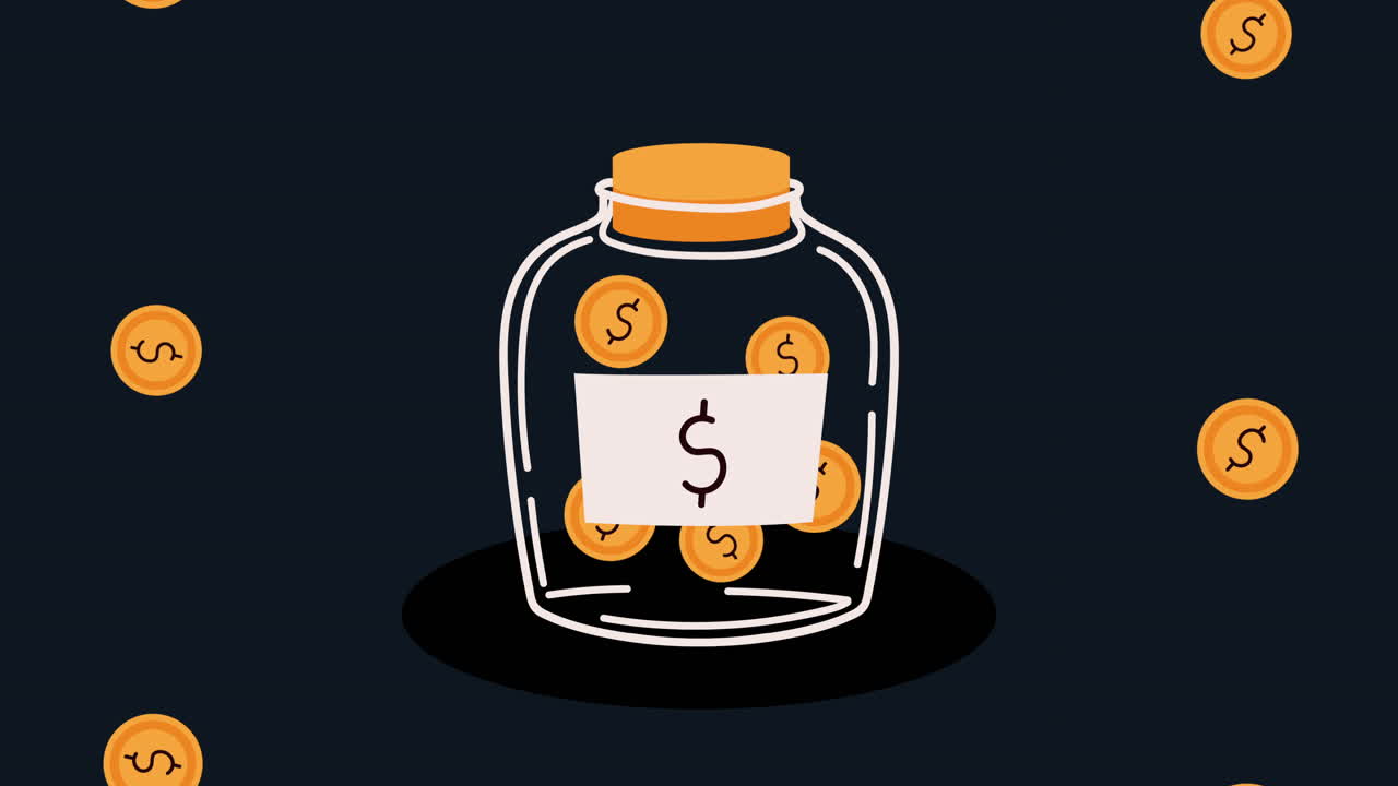 coins money in mason jar financial animation