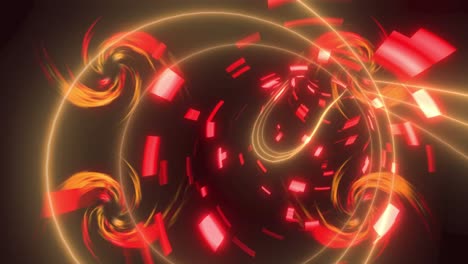 Animation-of-spiral-flames-and-tunnel-made-of-lights-over-black-background