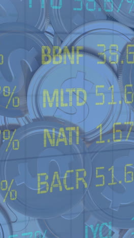animación del procesamiento de datos financieros sobre monedas de dólares estadounidenses