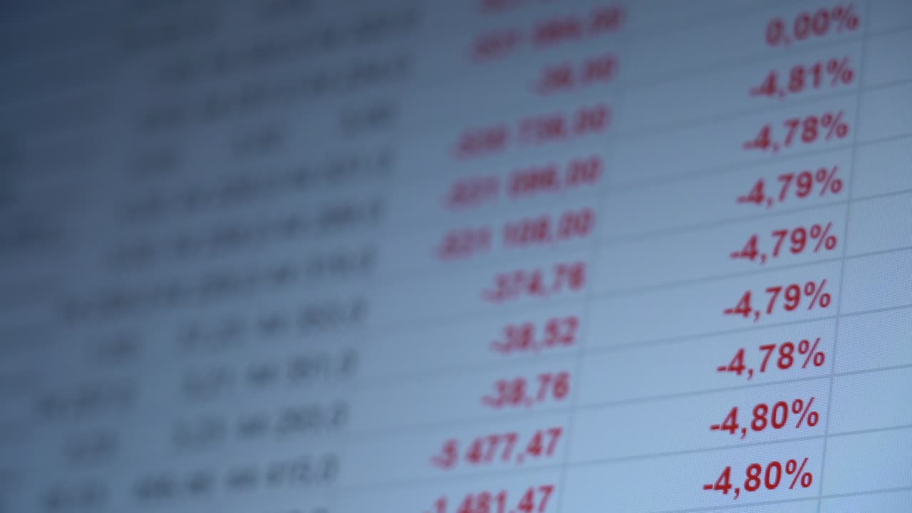 Movimento di Numeri in una Tabella su uno Schermo di Monitor. Primo Piano
