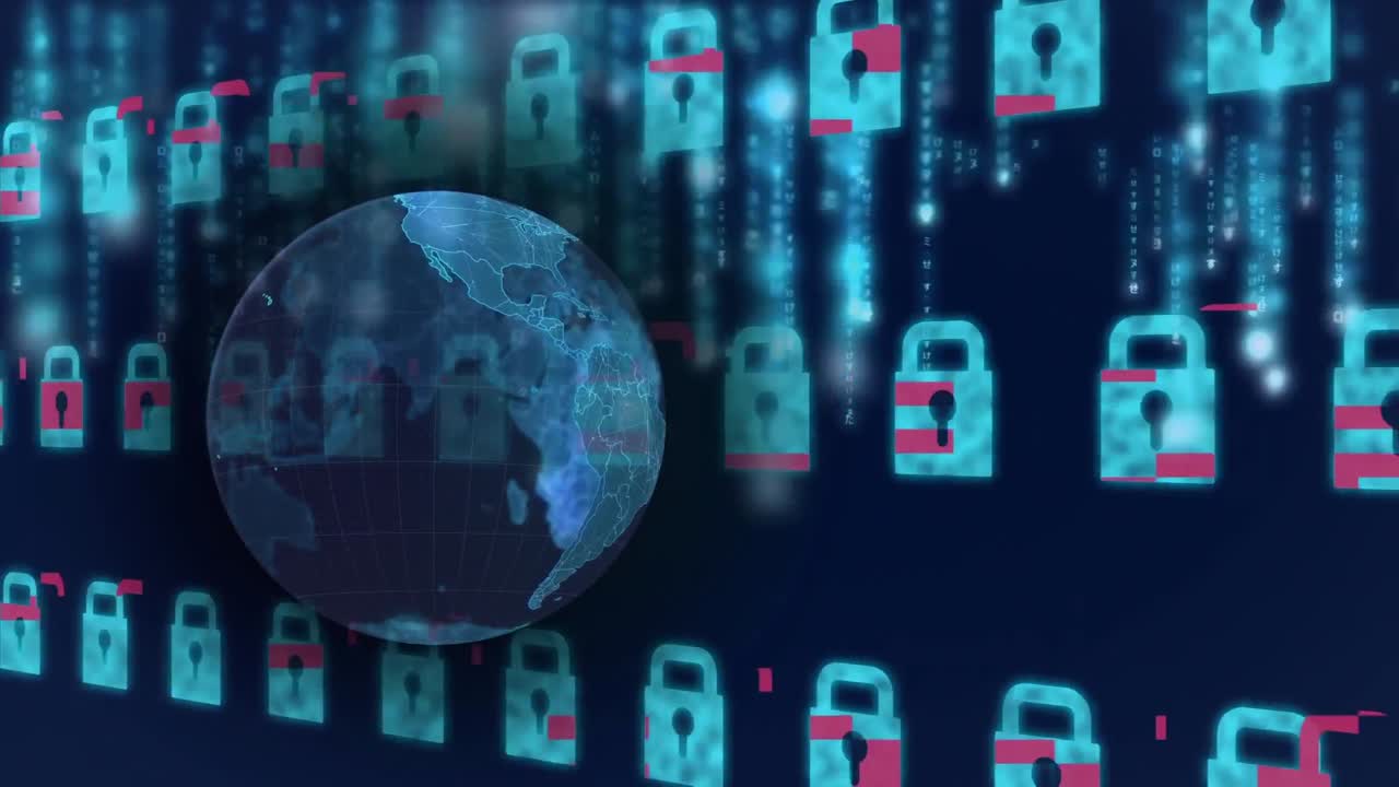 анимация движущегося замка и вращающегося глобуса на синем фоне