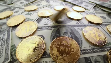 Gold-Bit-Coin-BTC-coins-and-dollar-bills.