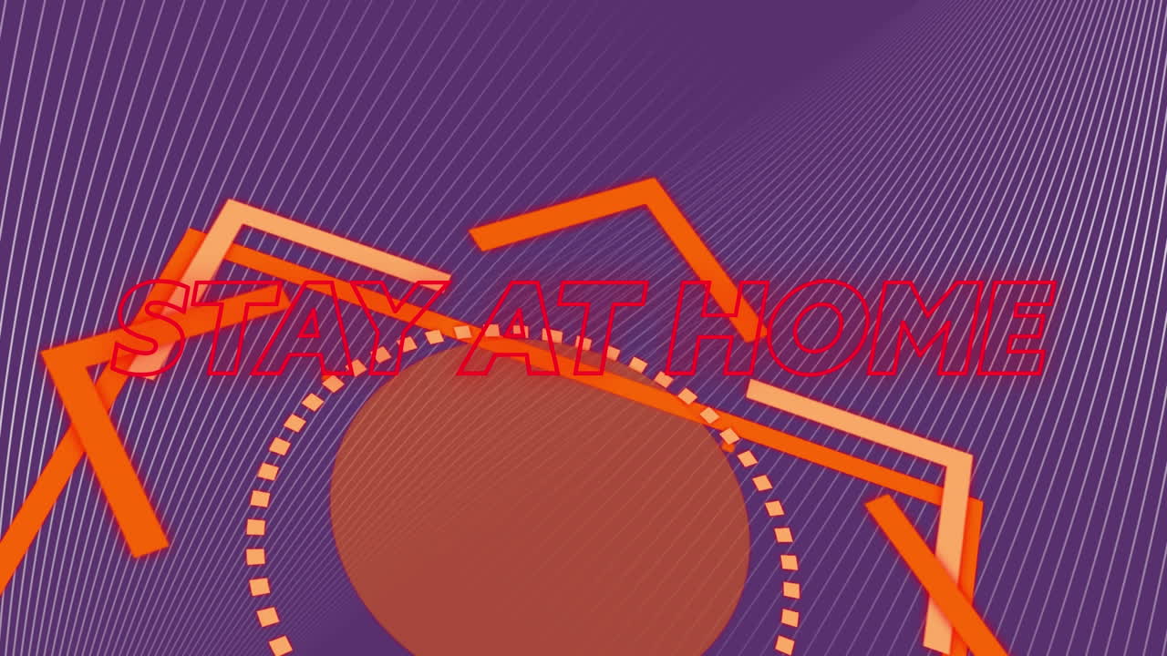 네온 빨간색 텍스트의 애니메이션 오렌지색 모양이 바뀌는 이상 집에 머물