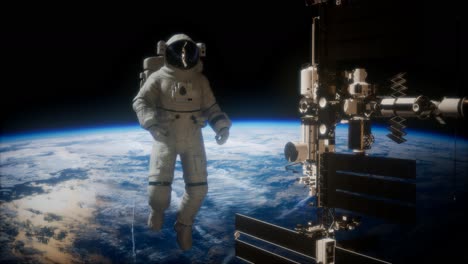 estación espacial internacional y astronauta en el espacio exterior sobre el planeta tierra