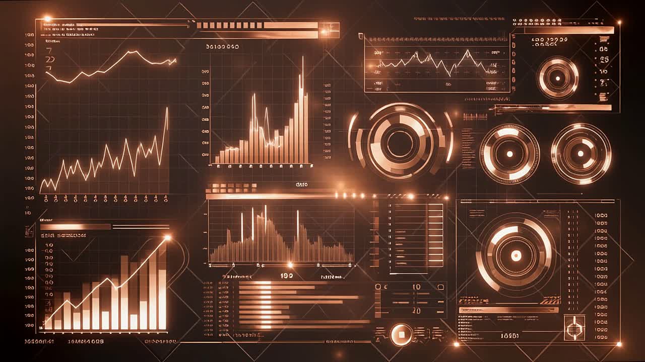 Futuristic Digital Interface Displaying Data and Graphs