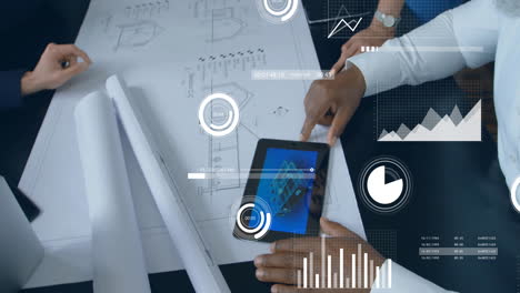 animación del procesamiento de datos sobre diversos colegas que se reúnen en la oficina
