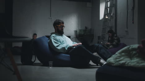 coworkers relaxing and working in a modern office space