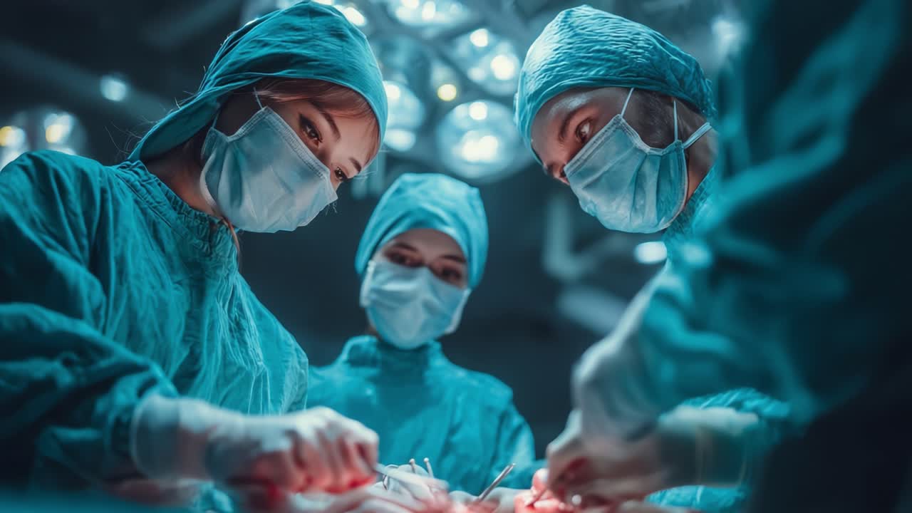 A Focused Surgical Team Collaborates in a High-Stakes Operating Room, Skillfully Performing a Complex Medical Procedure with Precision and Expertise