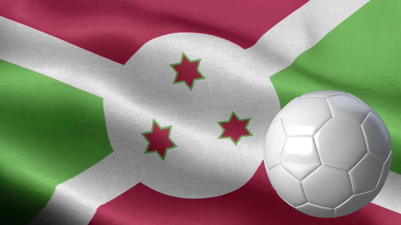 부룬디의 발과 축구공 - 부룬디 발의 높은 세부 사항 - 국가 발 부룬디 파동 패턴 루프 가능한 요소 - 직물 질감과 끝없는 루프 - 축구공과 발