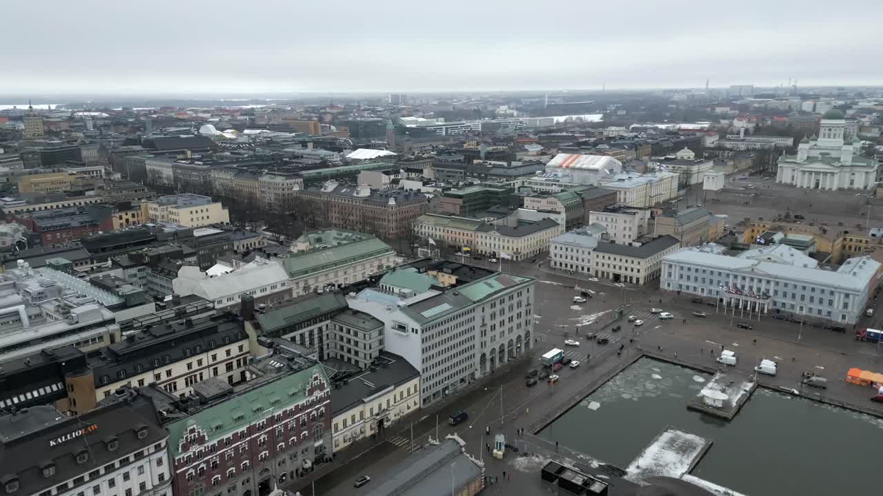 Aerial view of Helsinki, Aerial view Helsinki city skyline with cars, traffic and old town