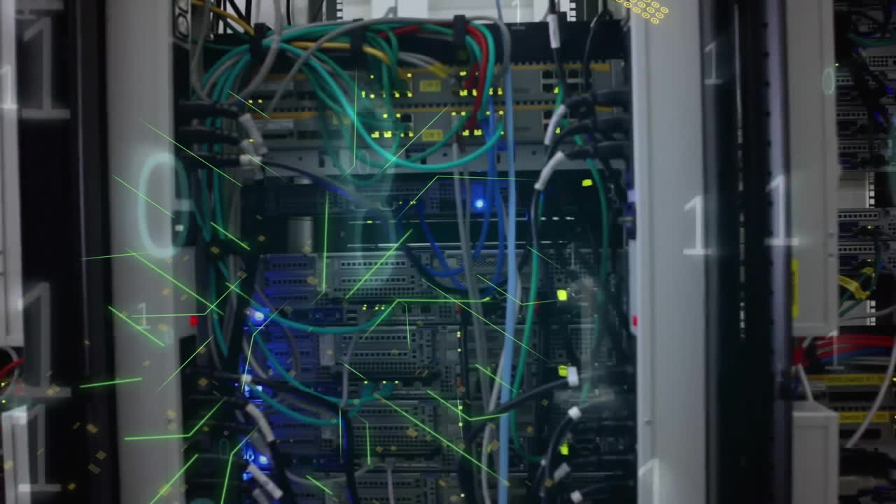 animación del procesamiento de datos a través de servidores informáticos