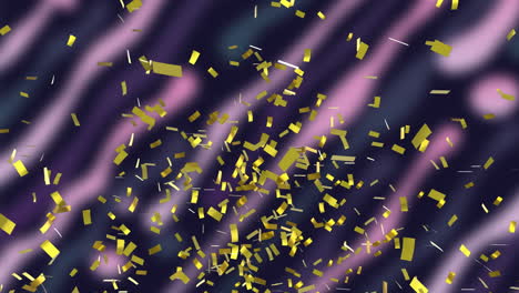 gold confetti falling animation over purple and black abstract background