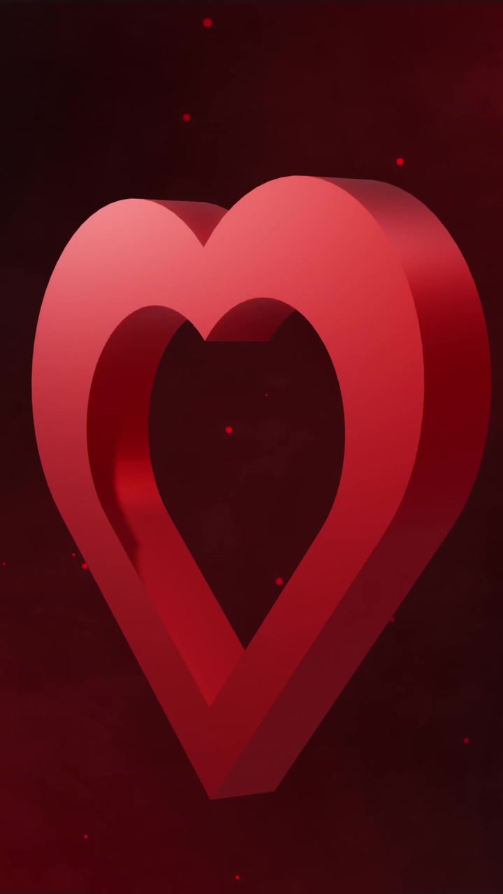 Animazione di un cuore rosso che si muove su punti luce su sfondo rosso