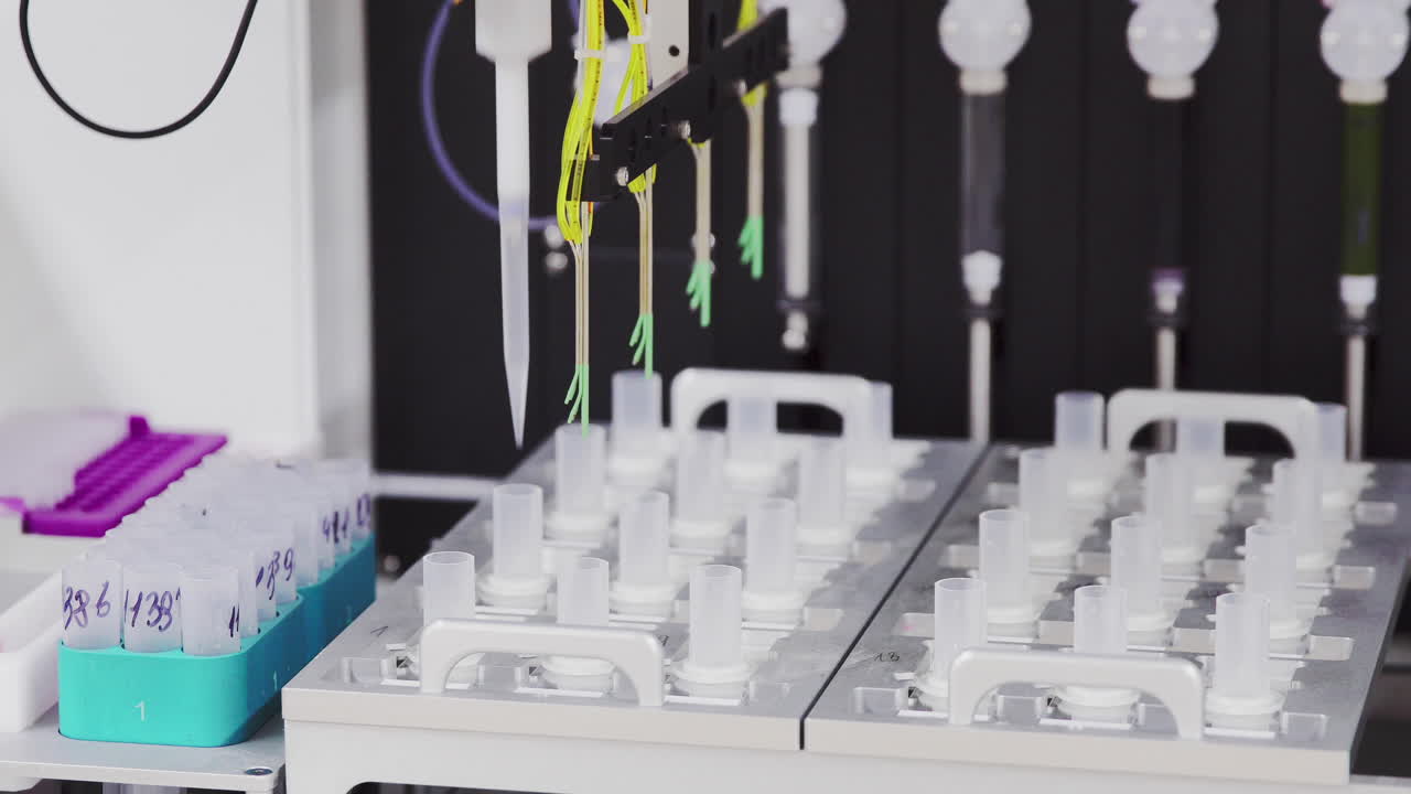 실험실의 의료 센터에서 로 ⁇ 은 환자의  ⁇ 플에서 암세포를 결정하기 위해 자동으로 분석을 수행합니다.