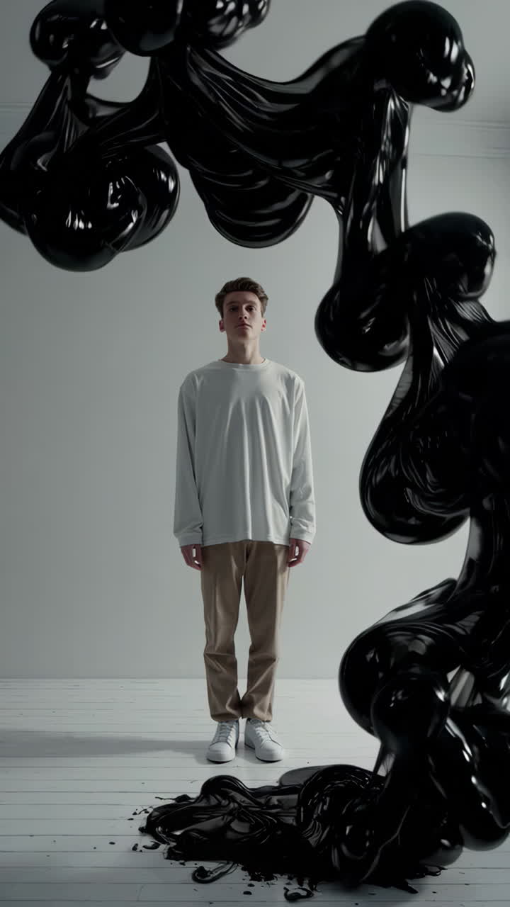 Man in a White Shirt and Khaki Pants with Black Ink