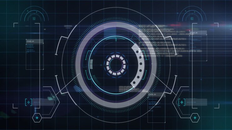 Animation af futuristisk digital grænseflade med cirkulære mønstre i skolemiljø