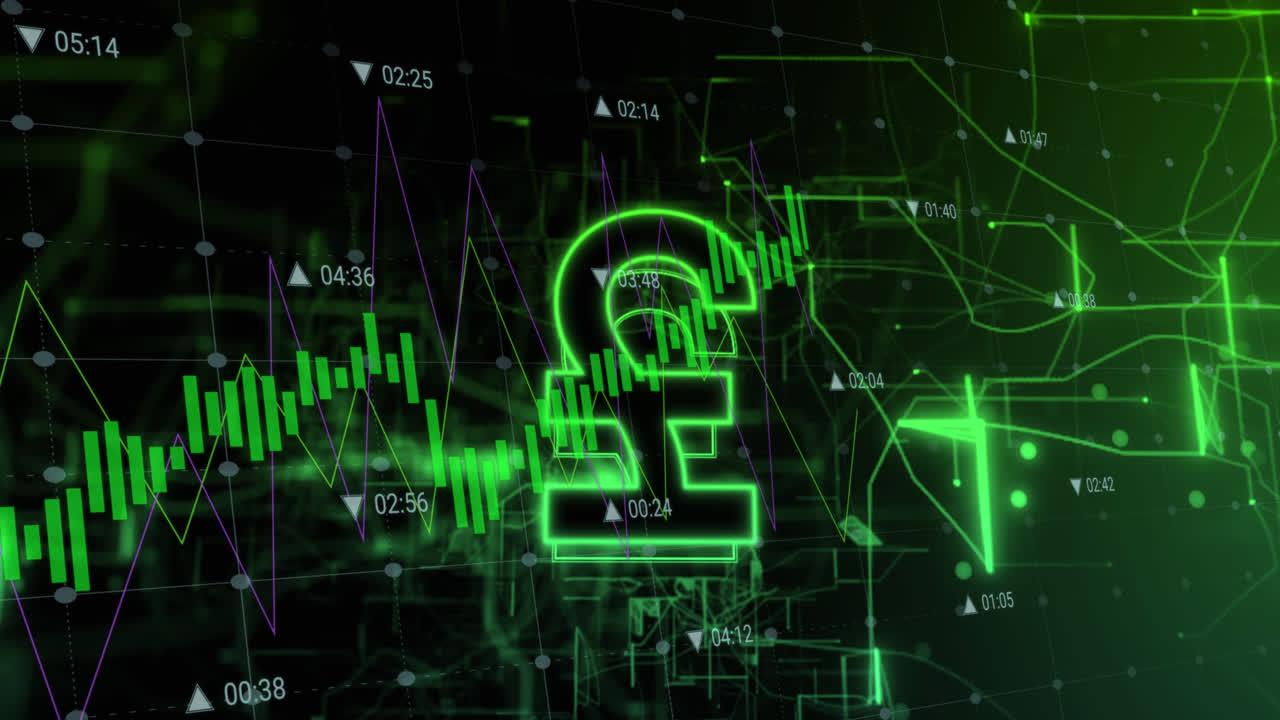 검은 바탕 위의 데이터 처리 및 파운드 기호의 애니메이션