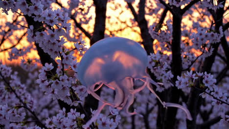 jellyfish among cherry blossoms at sunset