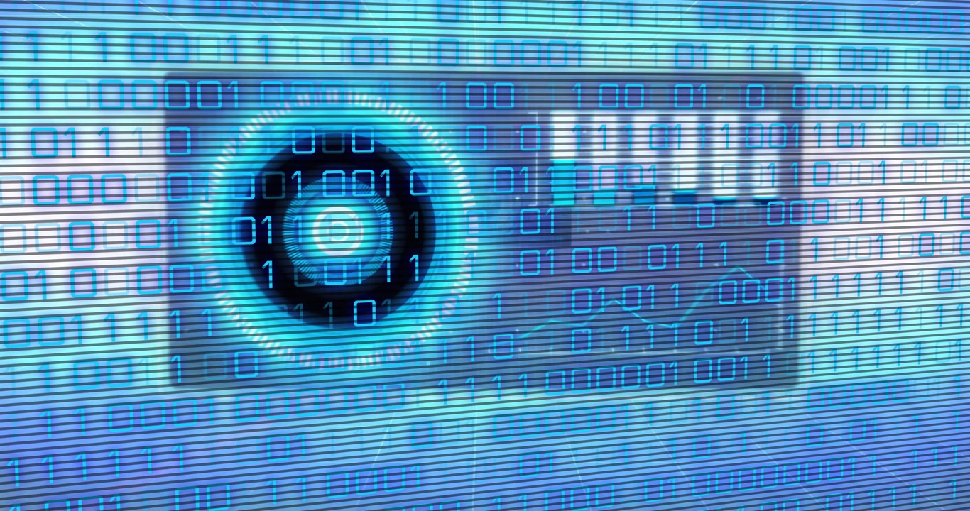 Upon HUD panel appearing, sensor glowing and pulsing, binary stream shifting, showing data scanning