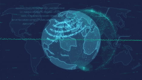 Animation-of-globe-with-data-processing-over-dark-background