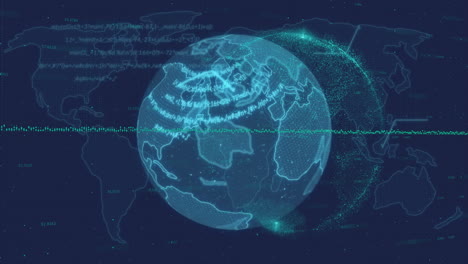 animation of globe with data processing over dark background