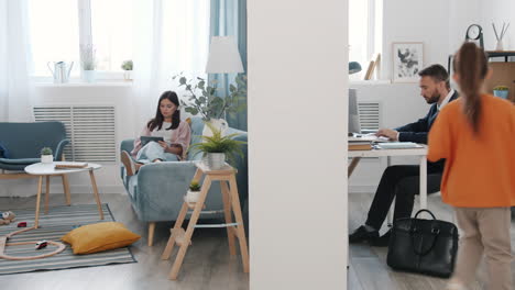 family splitting time between work and home