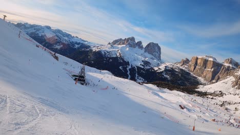 fpv pov of alpine skiing in dolomites, italy