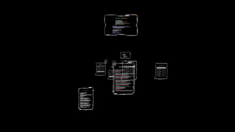 Animation-Von-Fortschreitenden-Schnittstellenbildschirmen,-Die-Daten-Verarbeiten,-Die-Auf-Schwarzem-Hintergrund-Schweben