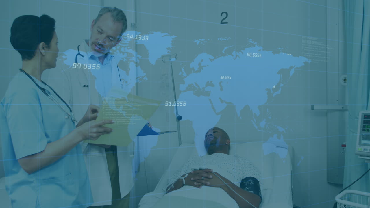 animación del procesamiento de datos entre dos médicos diferentes con pacientes