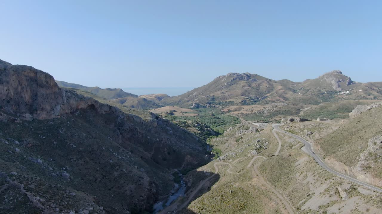 Aerial view of a mountains and rocky cliffs near the Preveli beach, Island Kreta, Greece