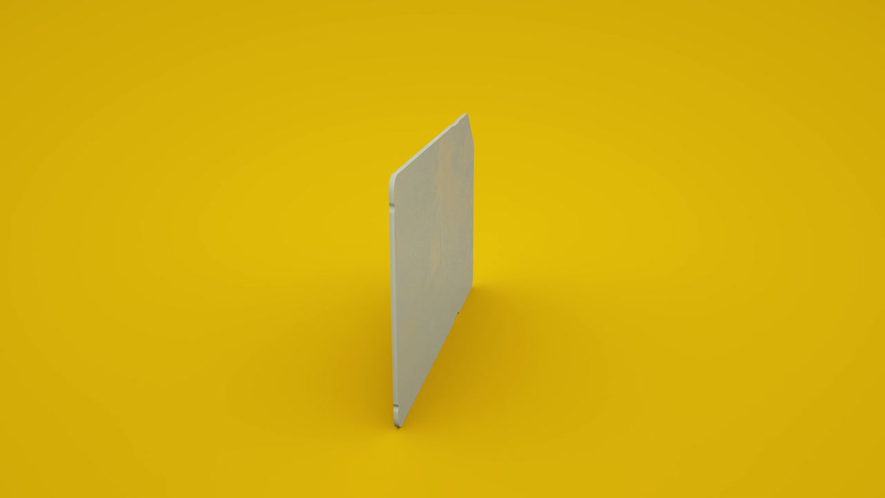 tarjeta sim de teléfono blanca rotación completa bucle sin fin aislado en fondo amarillo con sombra suave