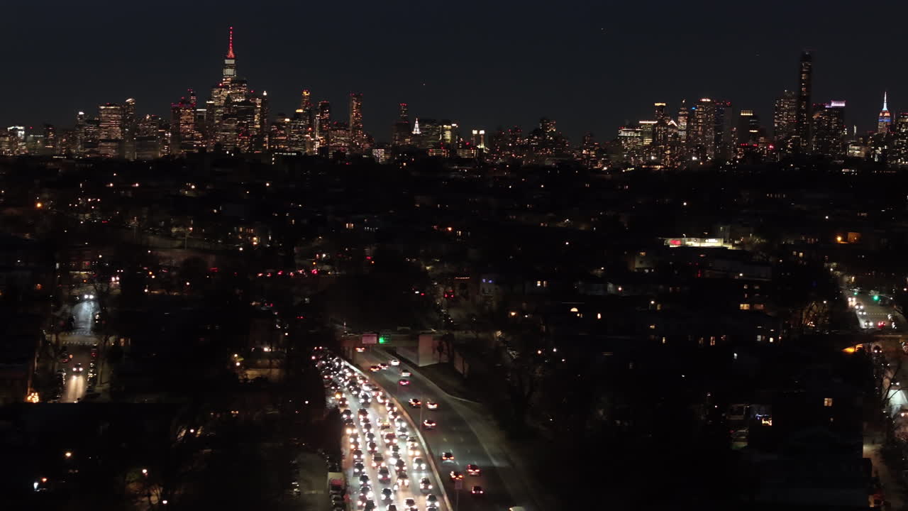 Aerial view of New York City at night