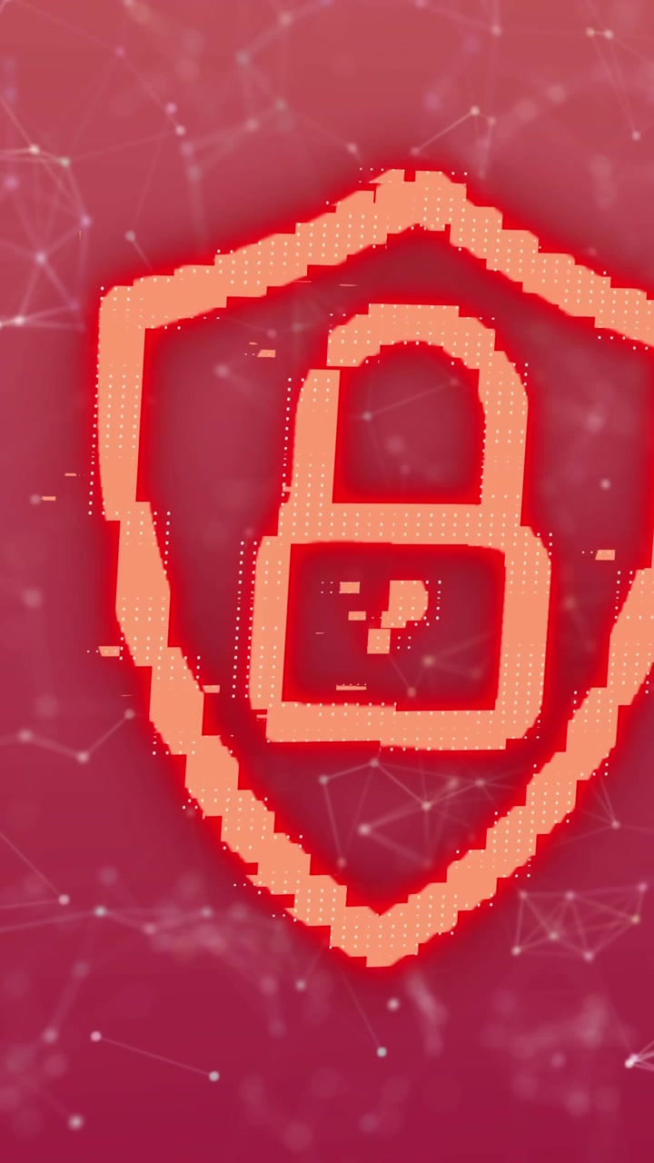 Animation of padlock and networks of connections over red background