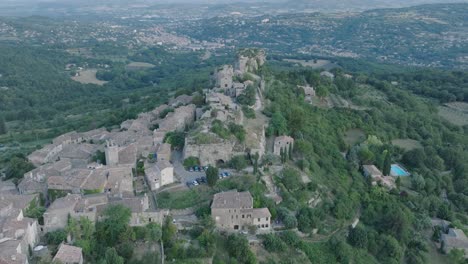 aerial drone luberon provence saignon france medieval town at sunrise