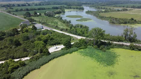 algae covered lake as seen by aerial drone views