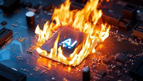 a computer motherboard on fire with the word ai on it