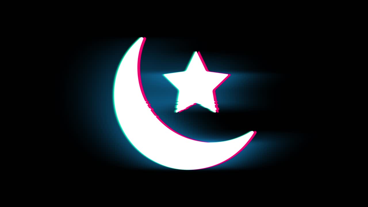 Eid islamic symbol on glitch led screen retro vintage display animation 4k animation seamless loop