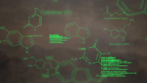 animación de diversos procesamientos de datos sobre fuego y humo sobre fondo digital marrón