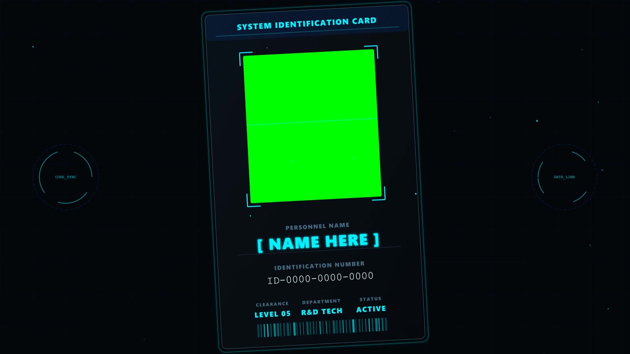 Futuristic Digital Identification Card with Green Screen Placeholder