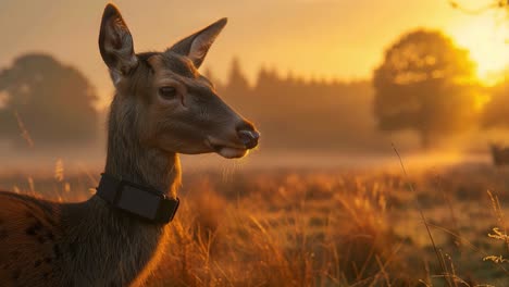 deer in a golden meadow at sunrise