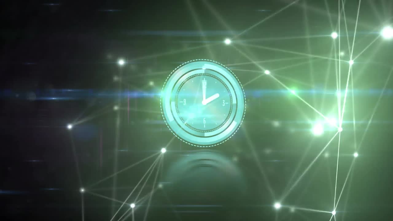 Animation of network of connections over clock moving fast