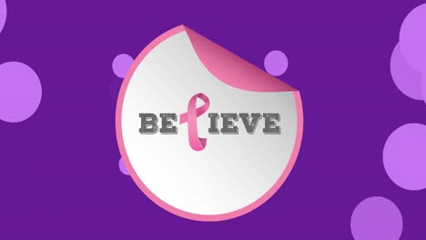 Animation-of-breast-cancer-awarness-text-and-pink-ribbon-on-purple-background