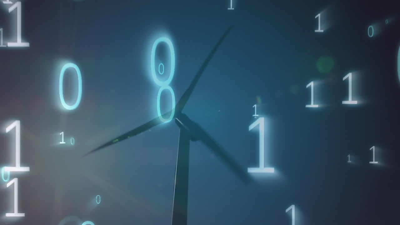 풍력 터빈에서 데이터 처리의 애니메이션