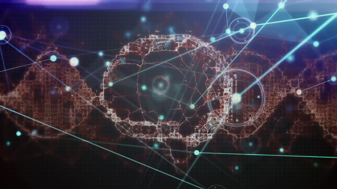 dna 가닥과 인간 뇌와의 연결 네트워크의 애니메이션