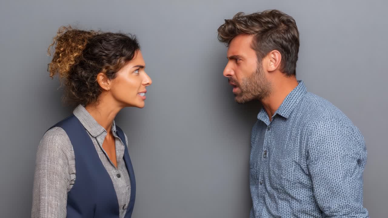 Intensa resa dei conti: cattura il confronto emotivamente carico tra due persone durante un'accesa discussione, che esprime rabbia e determinazione