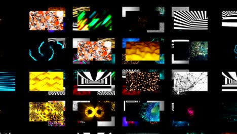 many different bright abstract wallpapers in black space, 3d rendering