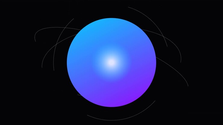 Sfera Astratta Luminosa Blu e Viola con Anelli Orbitanti
