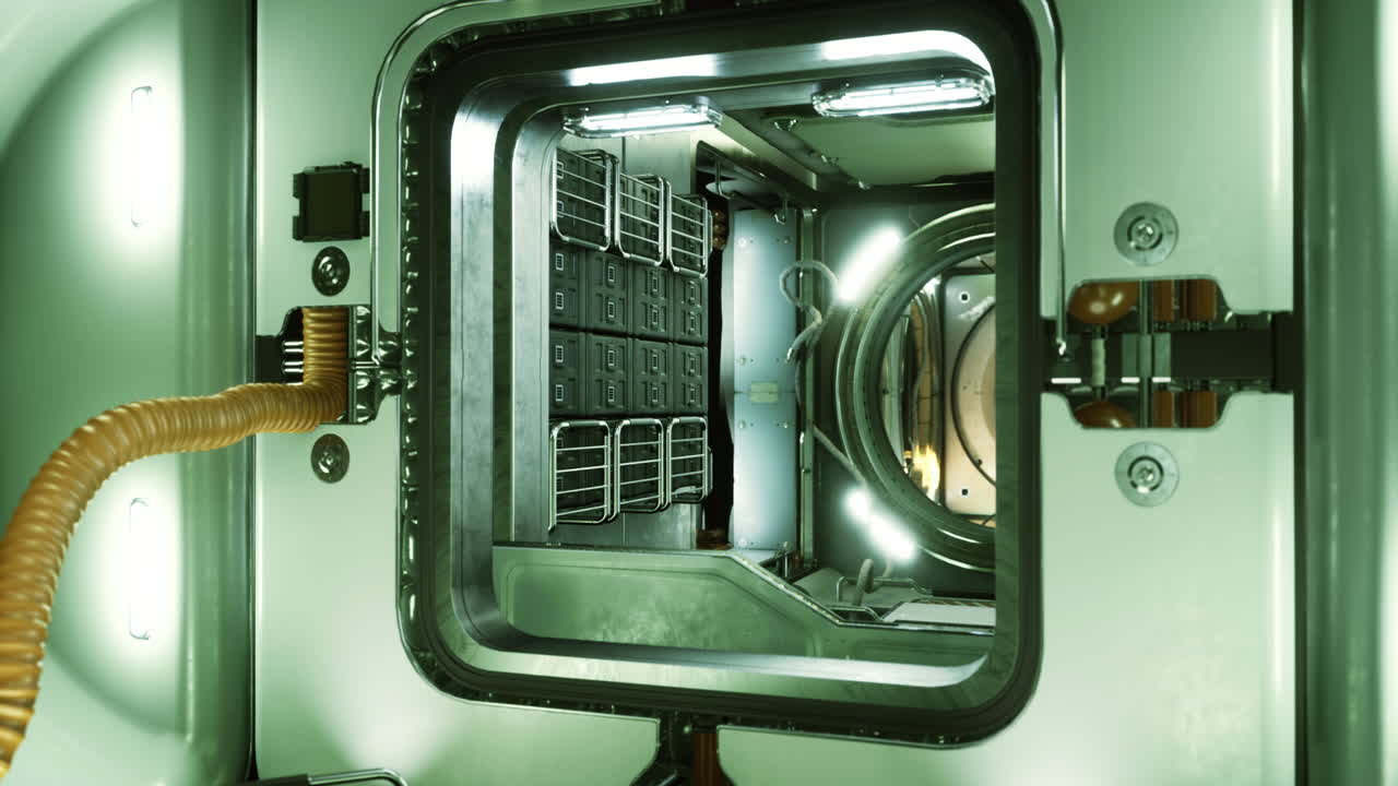 Exploring the inner chamber of a futuristic spacecraft in the vastness of space